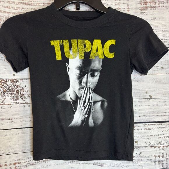 Tupac 2Pac Tee Size 5 T Tee Shirt Black Rapper Hip Hop Graphic T Black crew neck - Picture 2 of 7